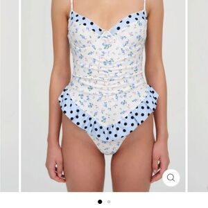 For Love And Lemons Blue and White One Piece Swimsuit